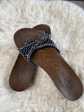 Dr Scholls Navy Polka Dot Retro Sandals 10